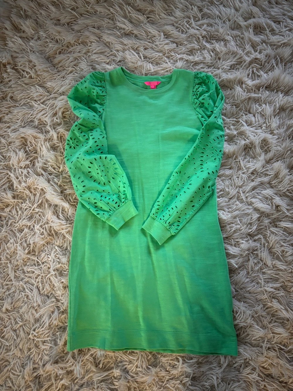 Lilly Pulitzer Green Long Sleeve Eyelet Puff-Sleeve Dress